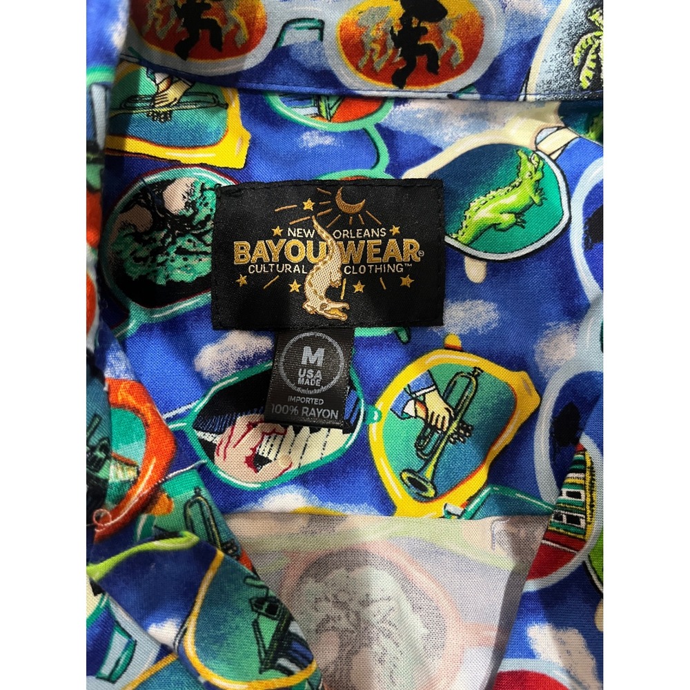 Bayou Wear New Orleans Cultural Clothing Sunglasses Rayon Shirt Mens M Blue - Picture 4 of 6